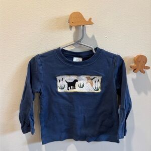Kids Navy Blue Long Sleeve Shirt with Dog & Duck Applique